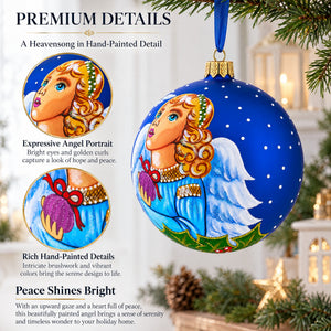 Angel with Peace Pigeons Glass Ball Christmas Ornament 4 Inches