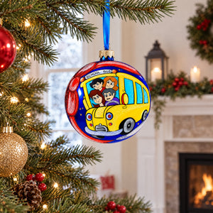 Yellow School Bus Glass Ball Christmas Ornament 4 Inches
