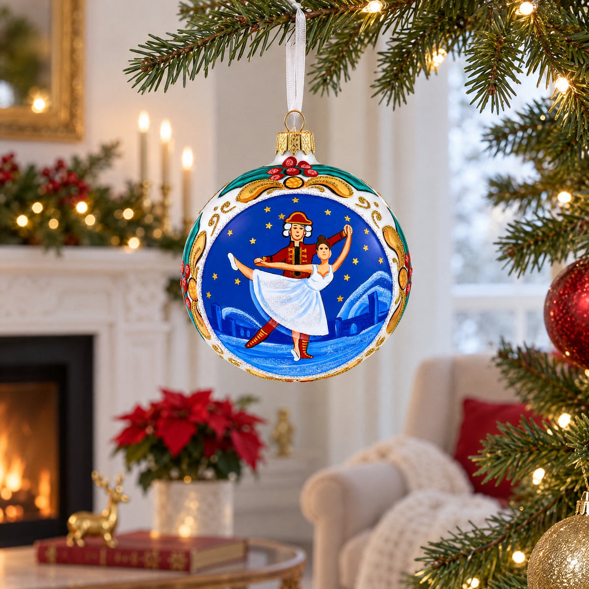 Ballet Dancers Glass Ball Christmas Ornament 4 Inches