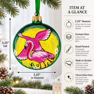 Pink Flamingos Glass Christmas Ornament 3.25 Inches