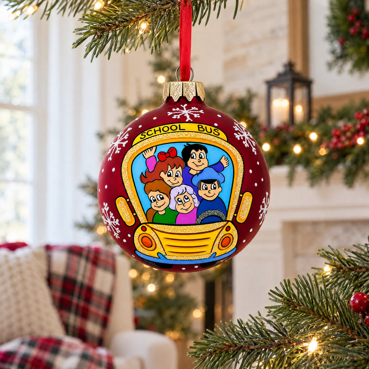 Yellow School Bus Glass Christmas Ornament 3.25 Inches