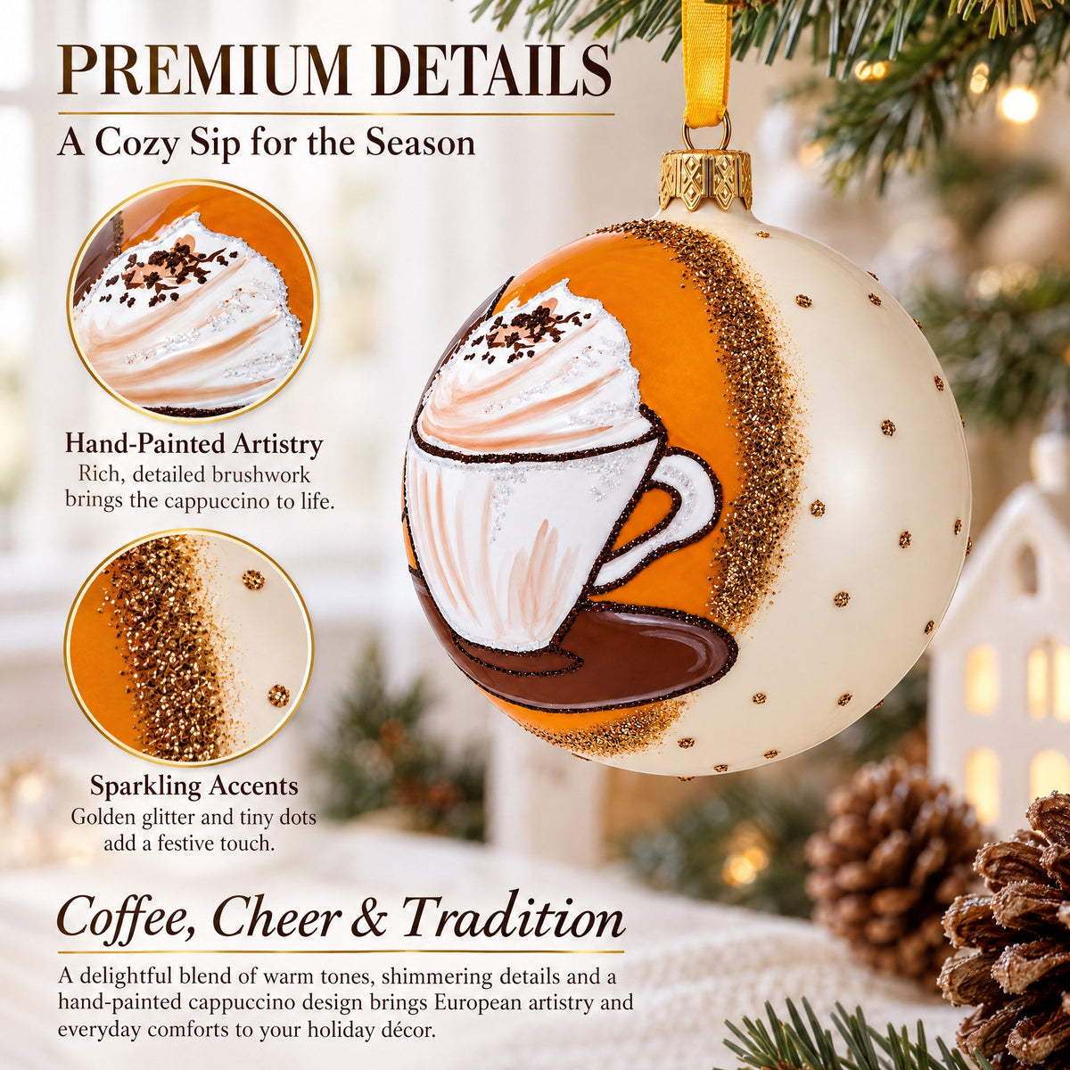 Passionate Cappuccino Lover Glass Ball Christmas Ornament 4 Inches