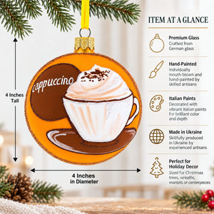 Passionate Cappuccino Lover Glass Ball Christmas Ornament 4 Inches