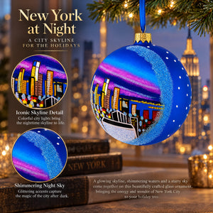 New York City at Night Glass Ball Christmas Ornament 4 Inches