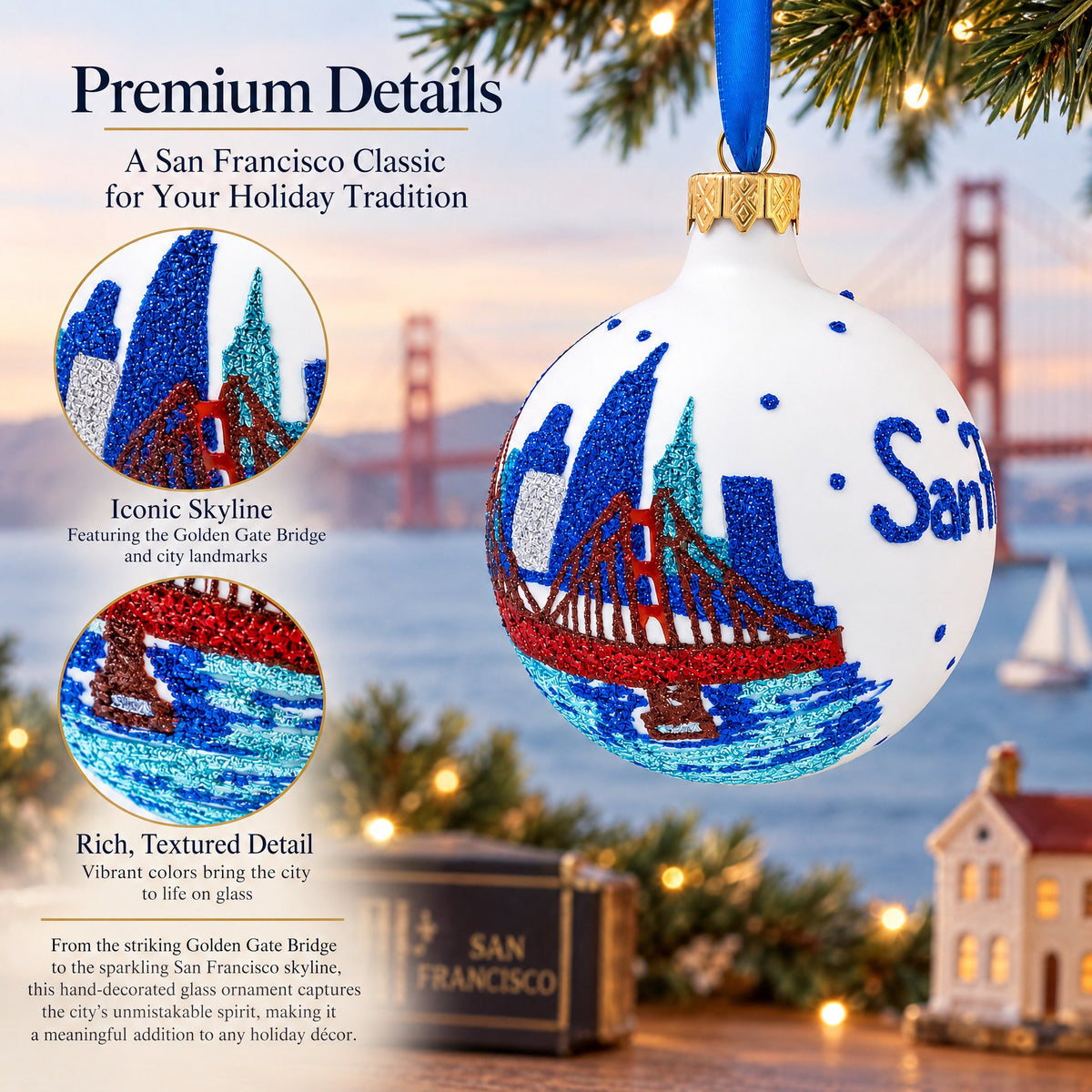 San Francisco, California Glass Christmas Ornament 3.25 Inches