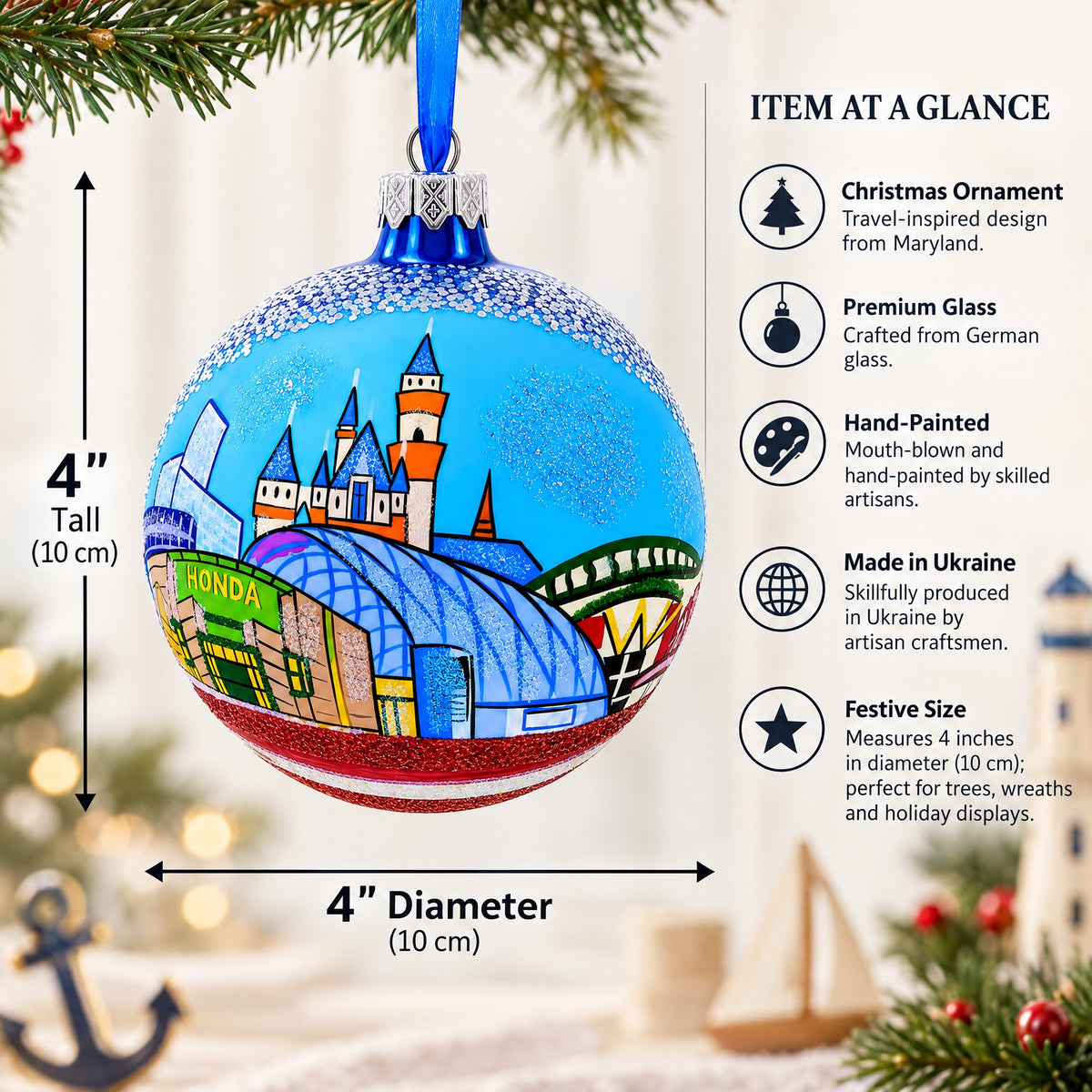 Anaheim, Maryland Glass Ball Christmas Ornament 4 Inches