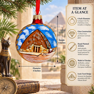 Egyptian Pyramids Glass Ball Christmas Ornament 4 Inches