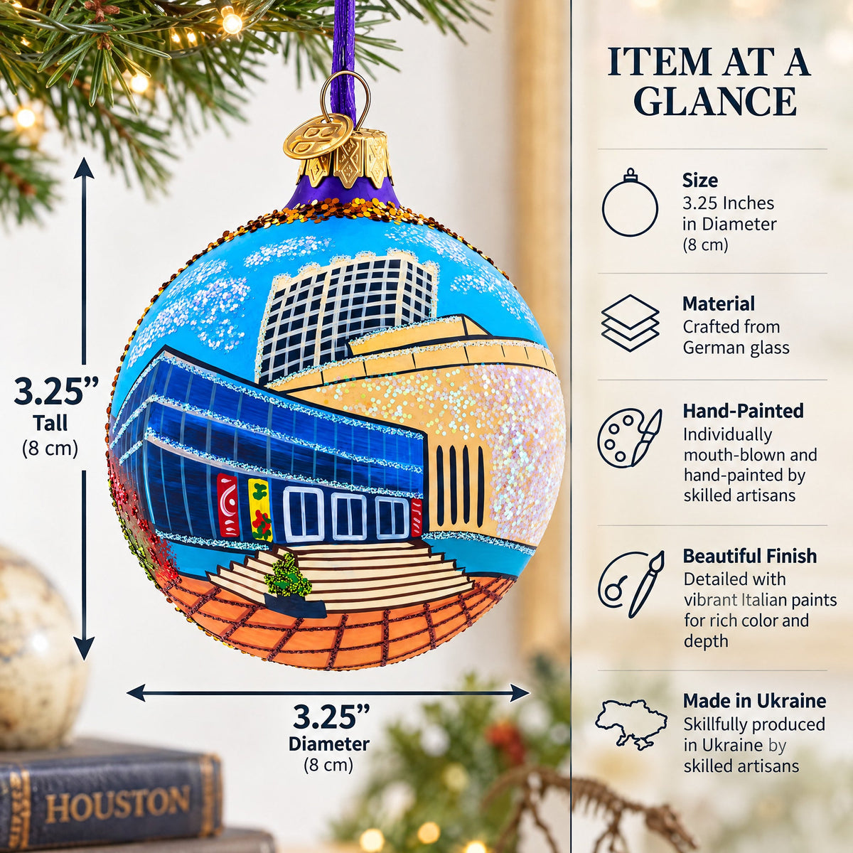 Museum of Natural Science in Houston, Texas Glass Ball Christmas Ornament 3.25 Inches