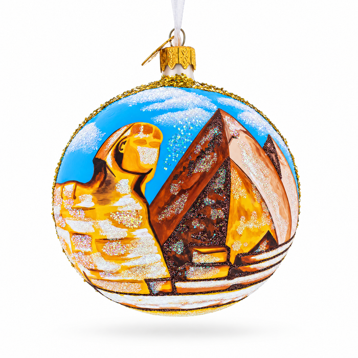 Pyramids and Great Sphinx of Giza, Egypt Glass Ball Christmas Ornament 4 Inches