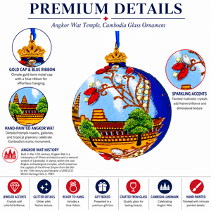 Angkor Wat Temple, Cambodia Glass Ball Christmas Ornament 3.25 Inches