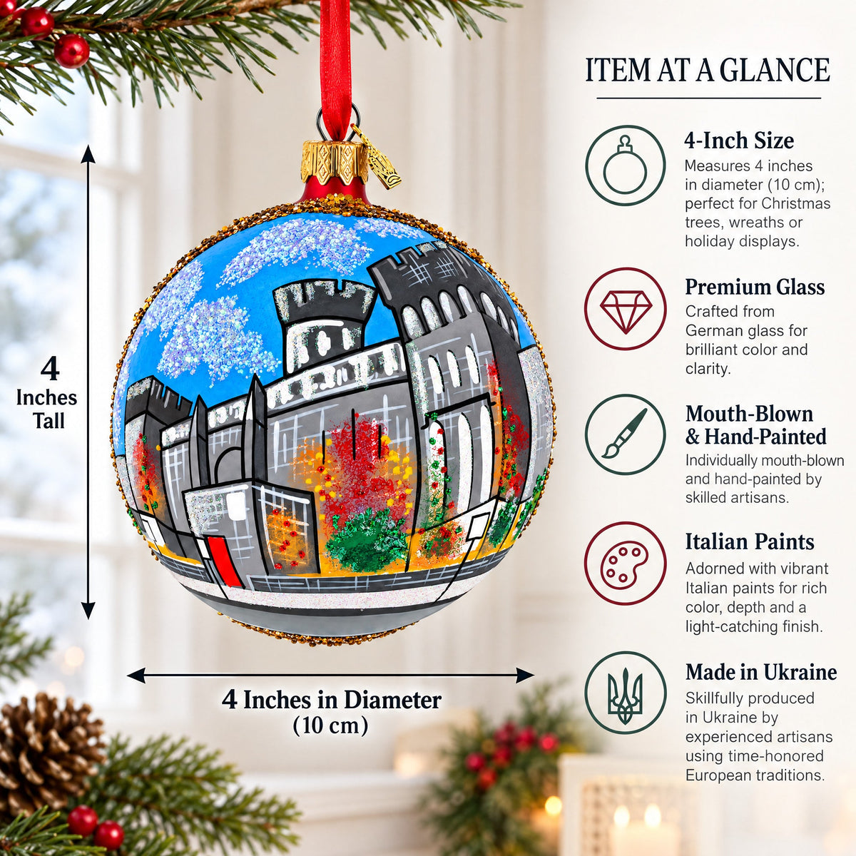 History Museum, Philadelphia, Pennsylvania Glass Ball Christmas Ornament 4 Inches