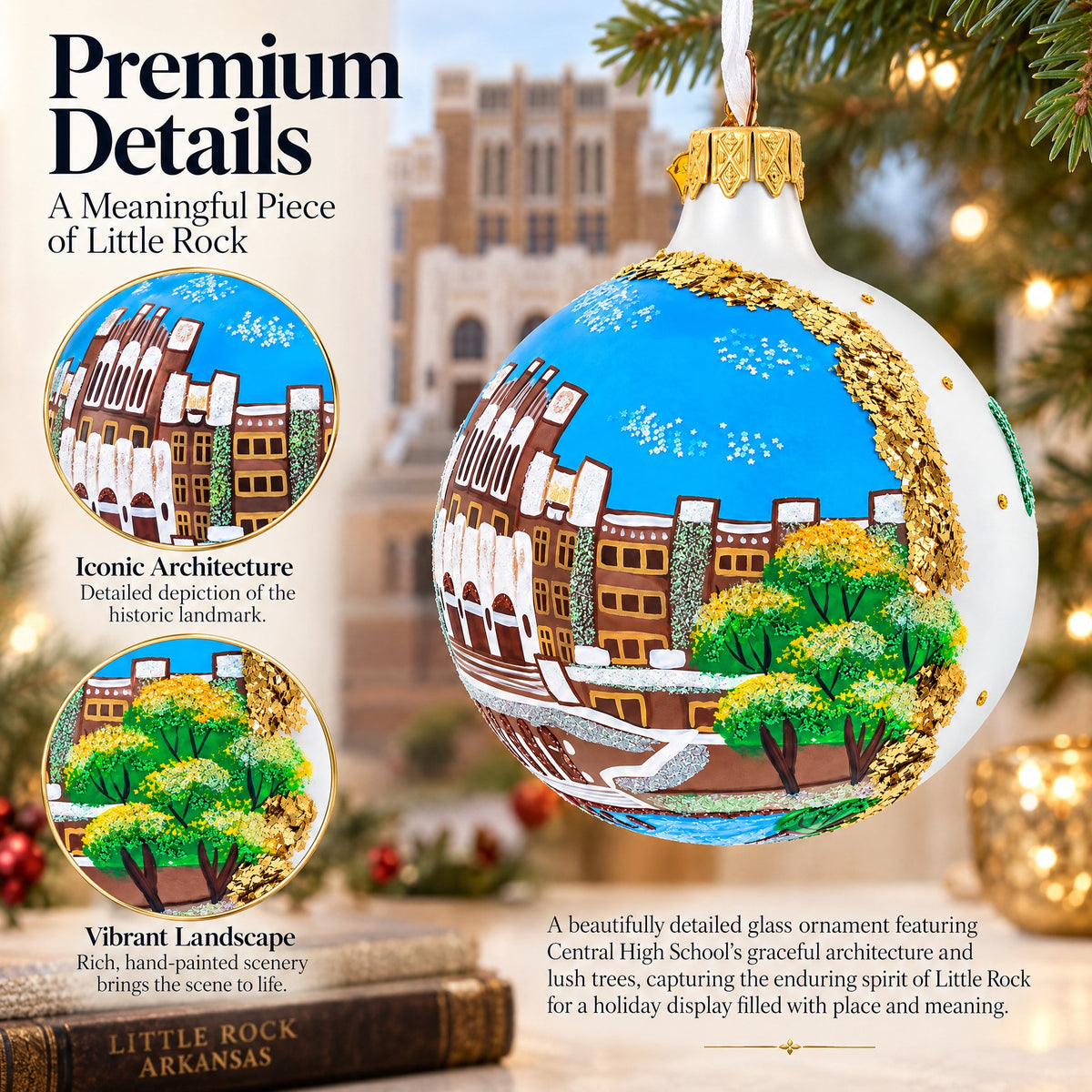 Central High School National Historic Site, Little Rock, Arkansas Glass Ball Christmas Ornament 3.25 Inches