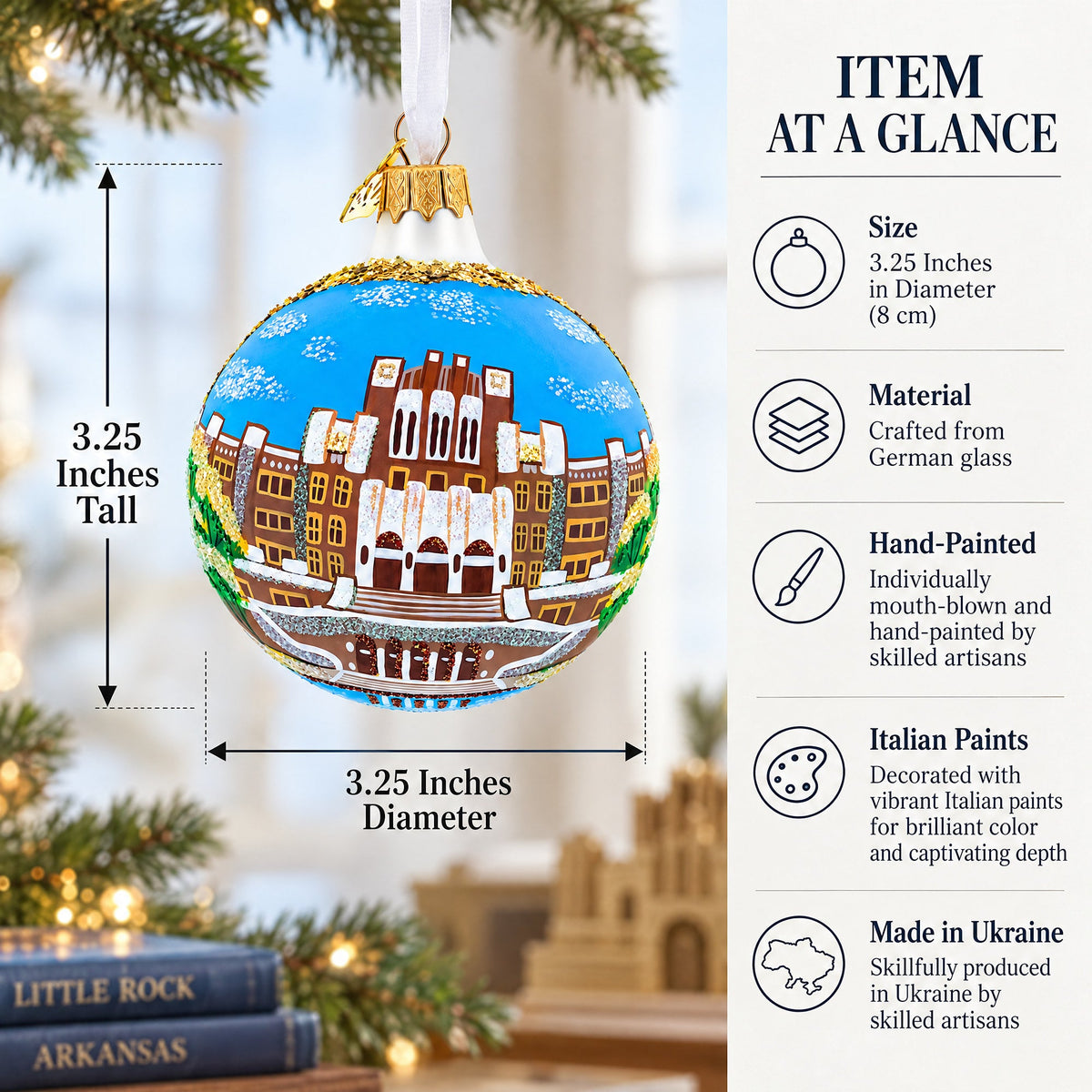 Central High School National Historic Site, Little Rock, Arkansas Glass Ball Christmas Ornament 3.25 Inches