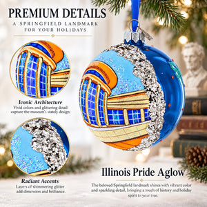 Abraham Lincoln Presidential Library and Museum, Springfield, Illinois Glass Ball Christmas Ornament 4 Inches