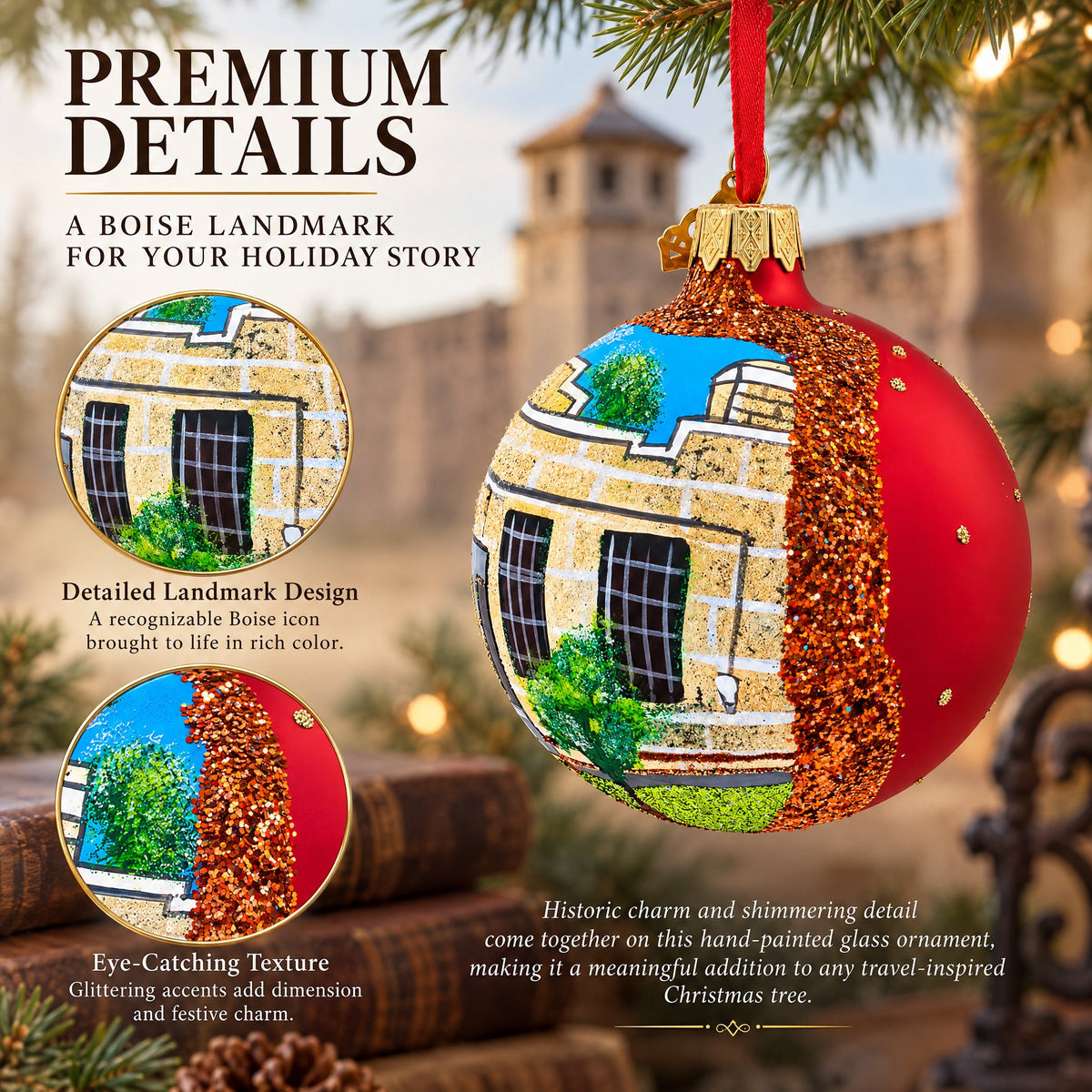 Old Idaho Penitentiary, Boise, Idaho Glass Ball Christmas Ornament 3.25 Inches
