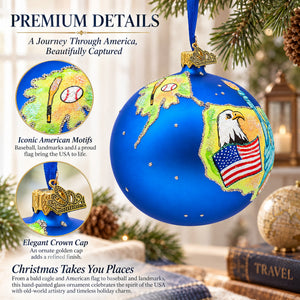 Travel to the USA Glass Ball Christmas Ornament 4 Inches