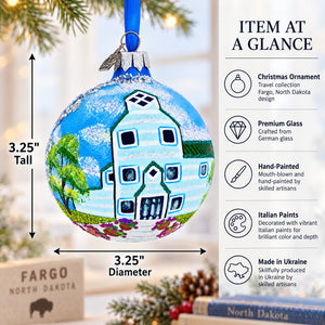 Moorhead Visitors Center, Fargo, North Dakota Glass Ball Christmas Ornament 3.25 Inches