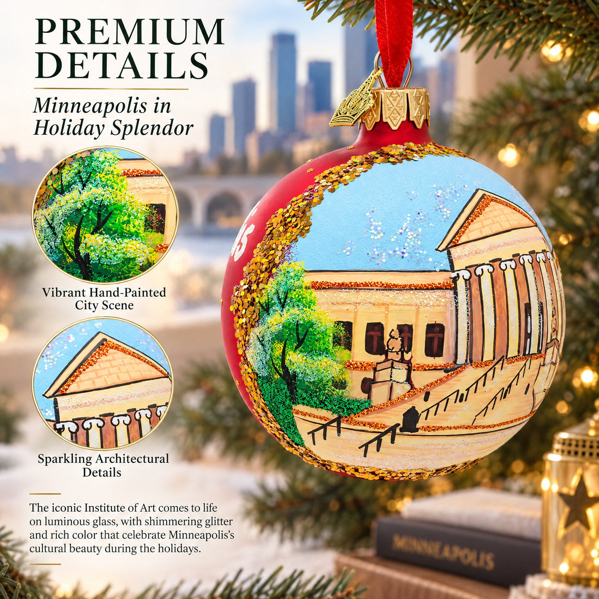 Institute of Art, Minneapolis, Minnesota Glass Ball Christmas Ornament 3.25 Inches