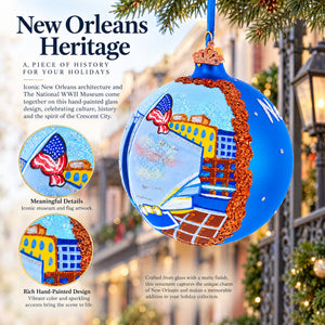 The National WWII Museum, New Orleans, Louisiana Glass Ball Christmas Ornament 4 Inches