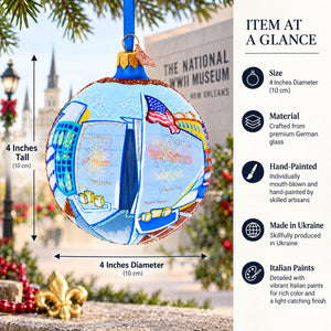 The National WWII Museum, New Orleans, Louisiana Glass Ball Christmas Ornament 4 Inches