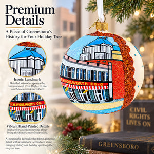 International Civil Rights Center & Museum, Greensboro, North Carolina Glass Ball Christmas Ornament 4 Inches