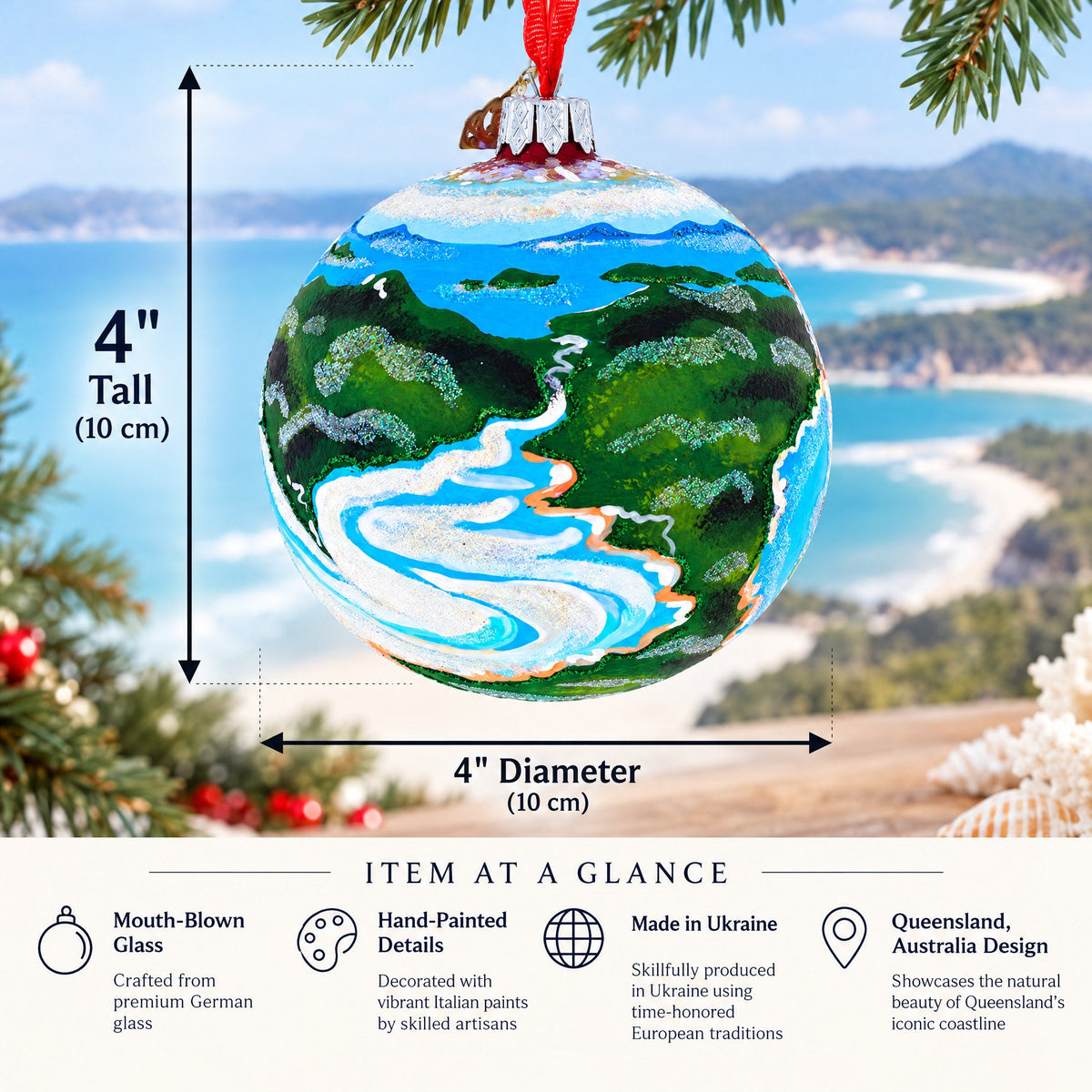 Queensland, Australia Glass Ball Christmas Ornament 4 Inches