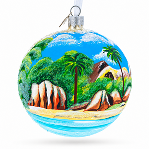 Seychelles on Indian Ocean Glass Ball Christmas Ornament 4 Inches