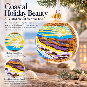 Sunset at the Ocean Painting Glass Ball Christmas Ornament 4 Inches