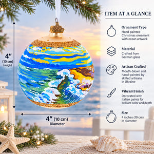 Sunset at the Ocean Painting Glass Ball Christmas Ornament 4 Inches