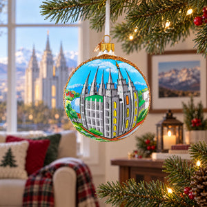 Temple Square, Salt Lake City, Utah Glass Ball Christmas Ornament 4 Inches