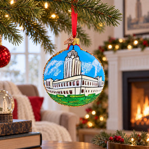 Nebraska State Capitol,  Lincoln, Nebraska Glass Ball Christmas Ornament 3.25 Inches