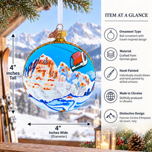 Cortina d'Ampezzo Ski Resort, Italy Glass Ball Christmas Ornament 4 Inches
