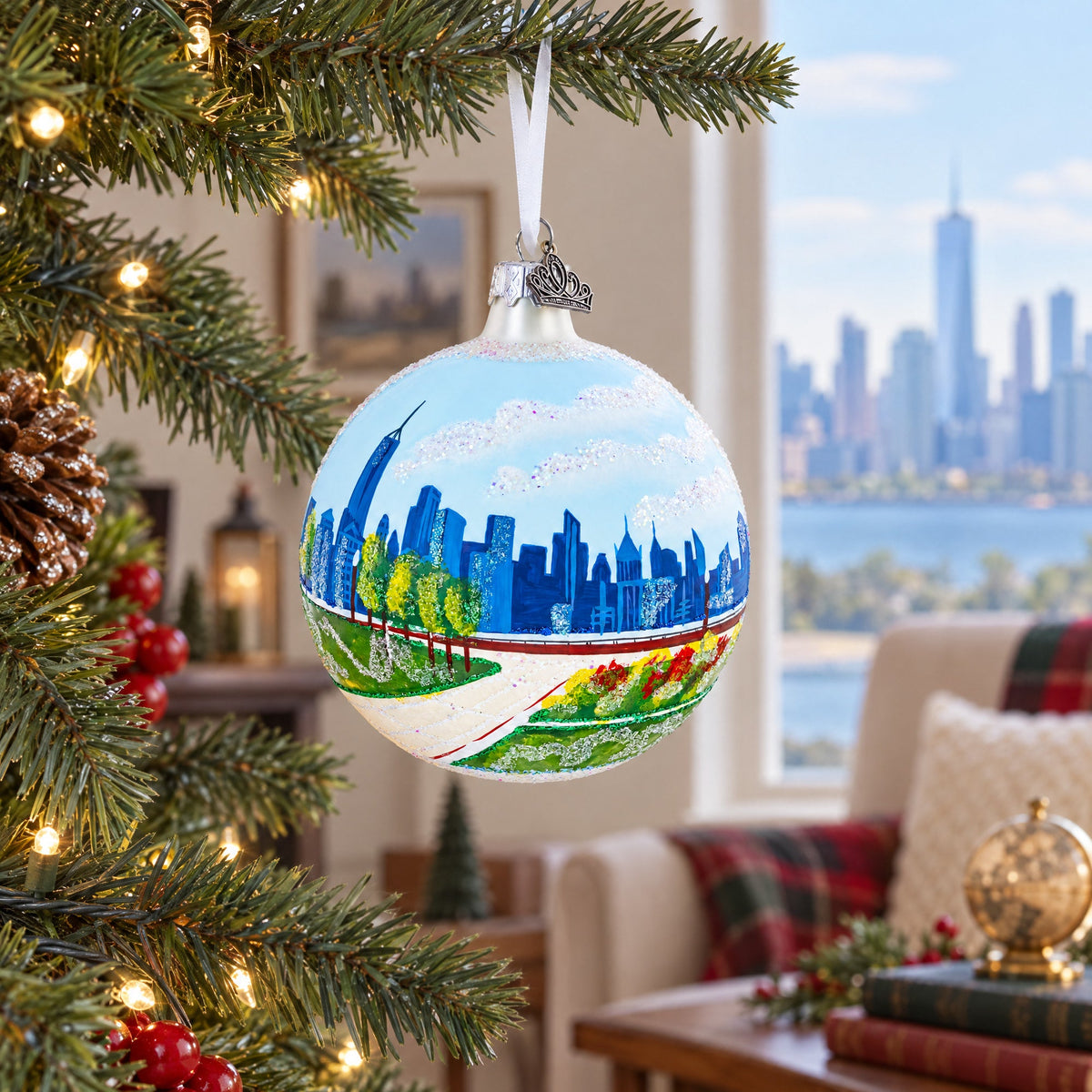 Liberty State Park, Jersey City, New Jersey Glass Ball Christmas Ornament 4 Inches