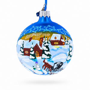 The Couch in the Winter Village Glass Ball Christmas Ornament 3.25 Inches