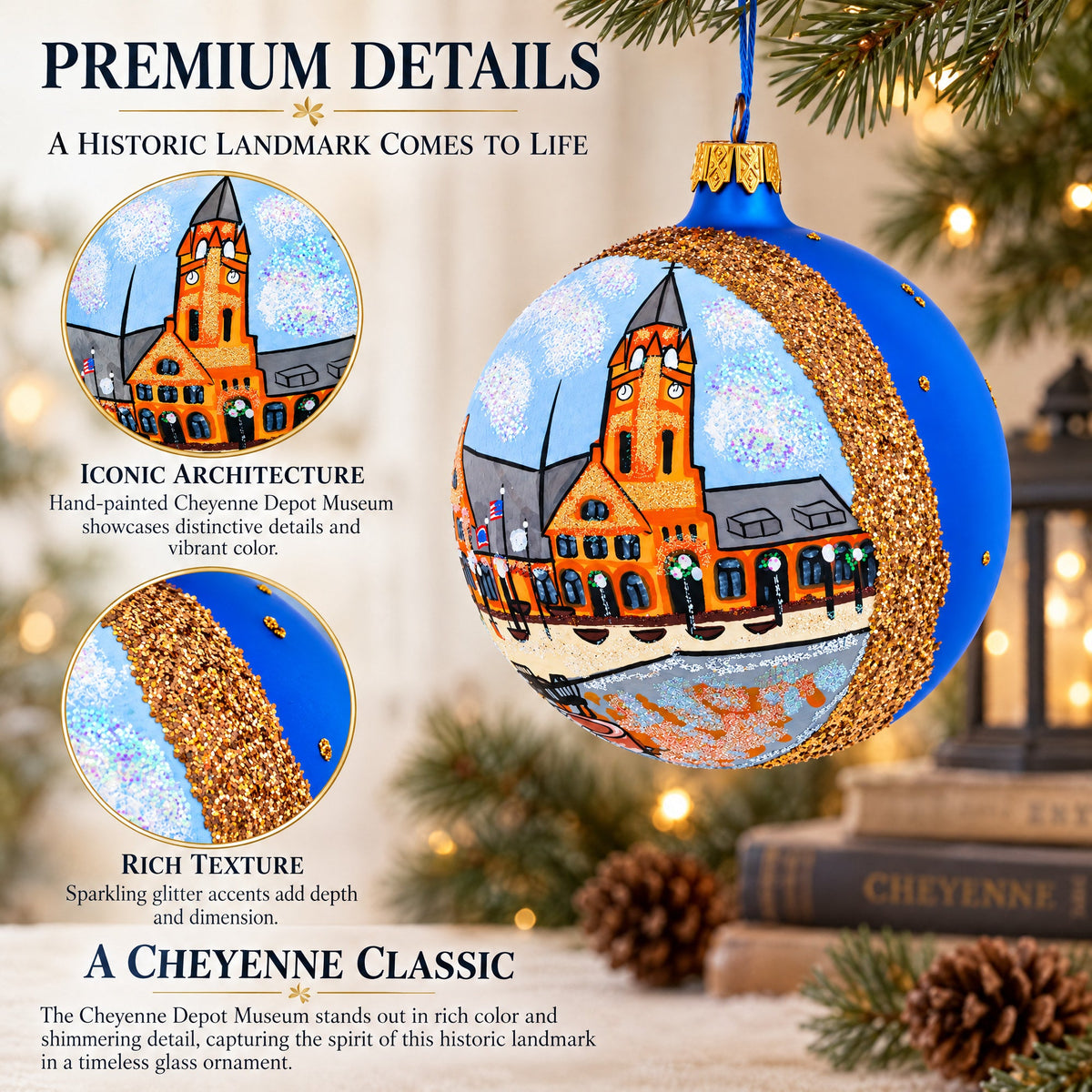 Cheyenne Depot Museum, Cheyenne, Wyoming Glass Ball Christmas Ornament 4 Inches