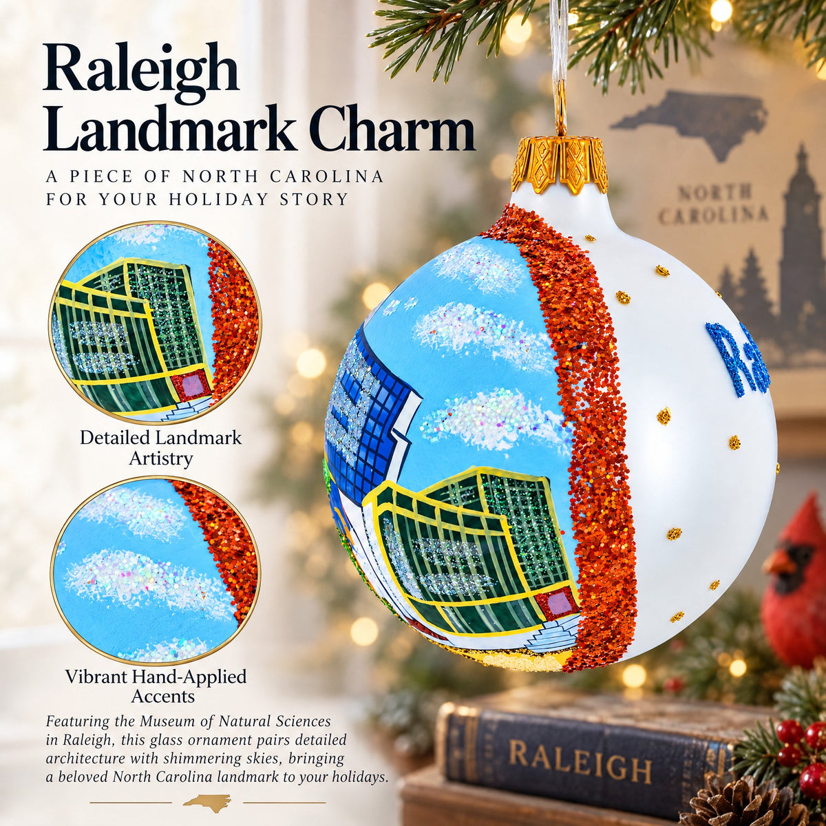 Museum of Natural Sciences, Raleigh, North Carolina Glass Ball Christmas Ornament 3.25 Inches