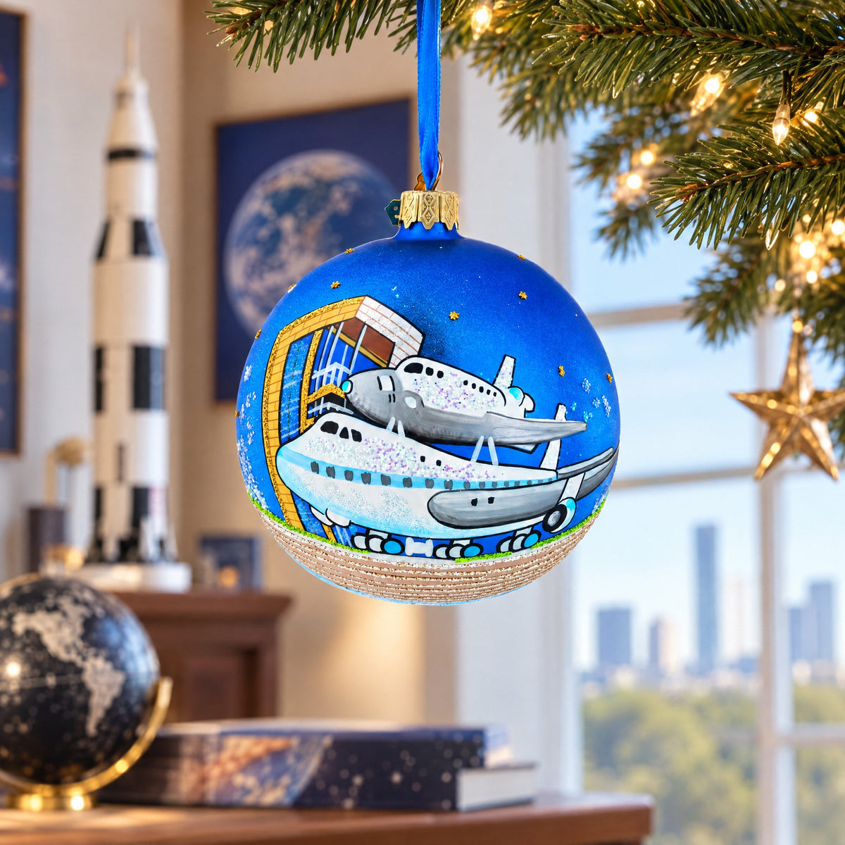 Space Center, Houston, Texas Glass Ball Christmas Ornament 4 Inches