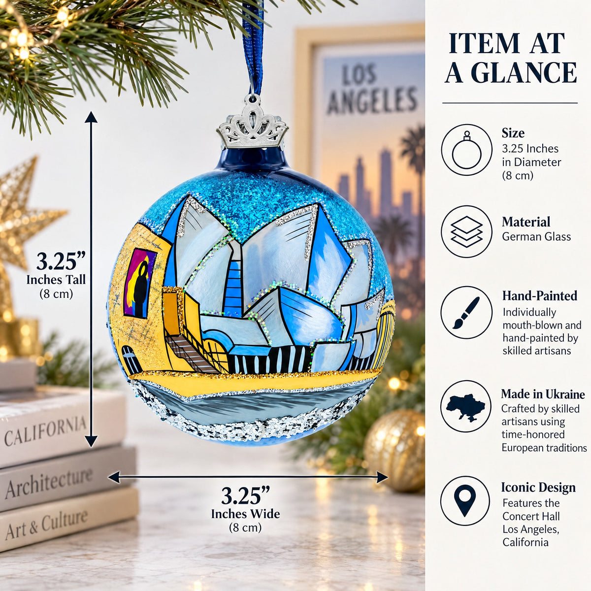 Concert Hall Los Angeles, California Glass Ball Christmas Ornament 3.25 Inches