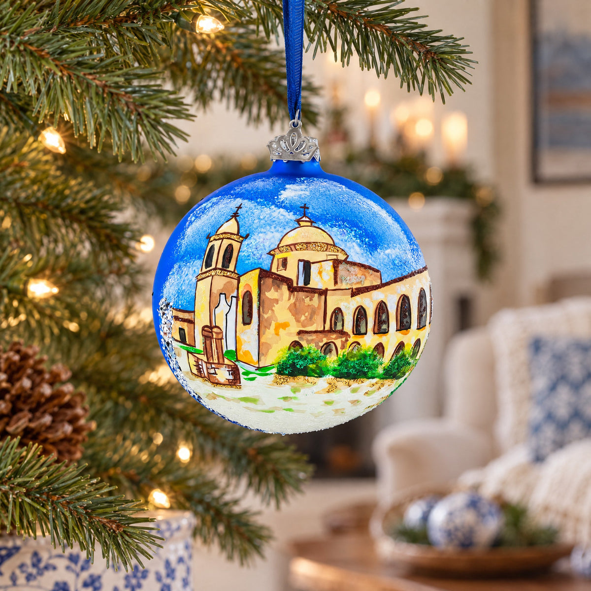 Mission San Jose, San Antonio, Texas Glass Ball Christmas Ornament 4 Inches