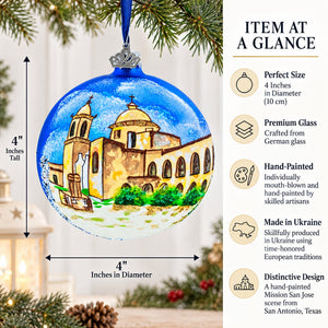 Mission San Jose, San Antonio, Texas Glass Ball Christmas Ornament 4 Inches