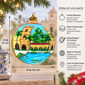 Balboa Park, San Diego, California Glass Ball Christmas Ornament 4 Inches