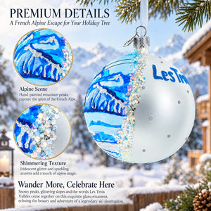 Les Trois Vallees Ski Resorts, France Glass Ball Christmas Ornament 4 Inches
