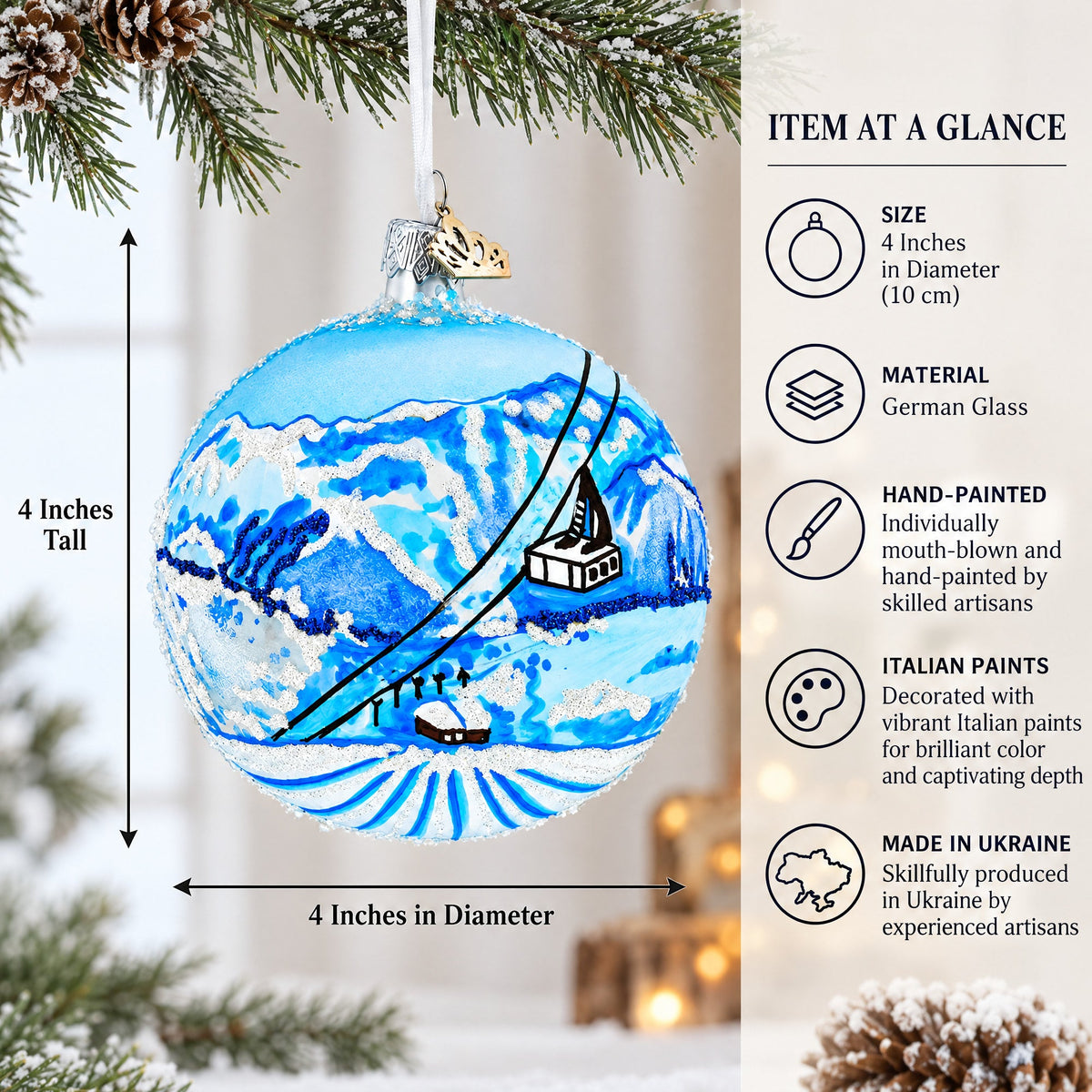 Les Trois Vallees Ski Resorts, France Glass Ball Christmas Ornament 4 Inches