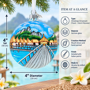 Bora Bora, French Polynesia Glass Ball Christmas Ornament 4 Inches