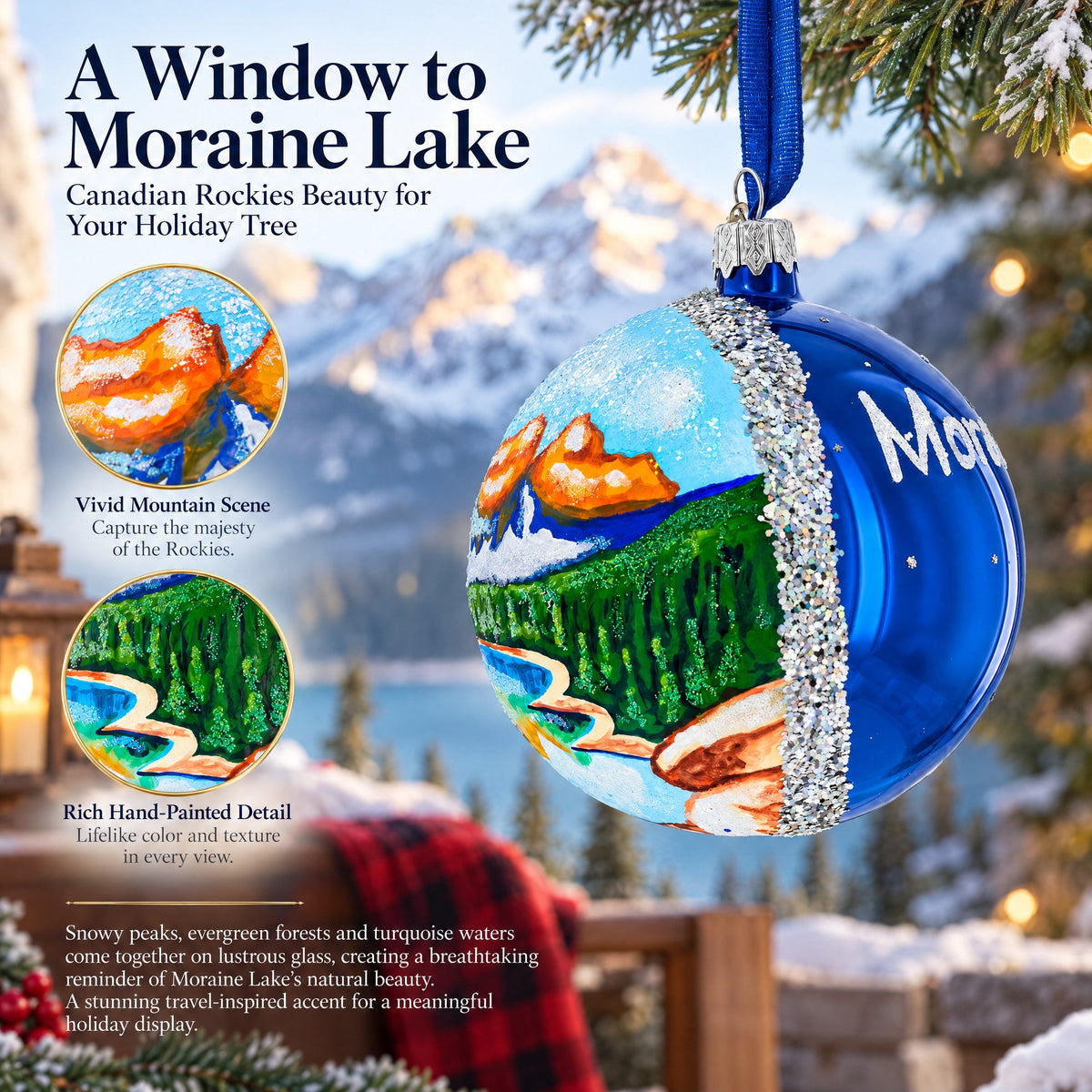 Moraine Lake near Banf, Alberta, Canada Glass Ball Christmas Ornament 4 Inches