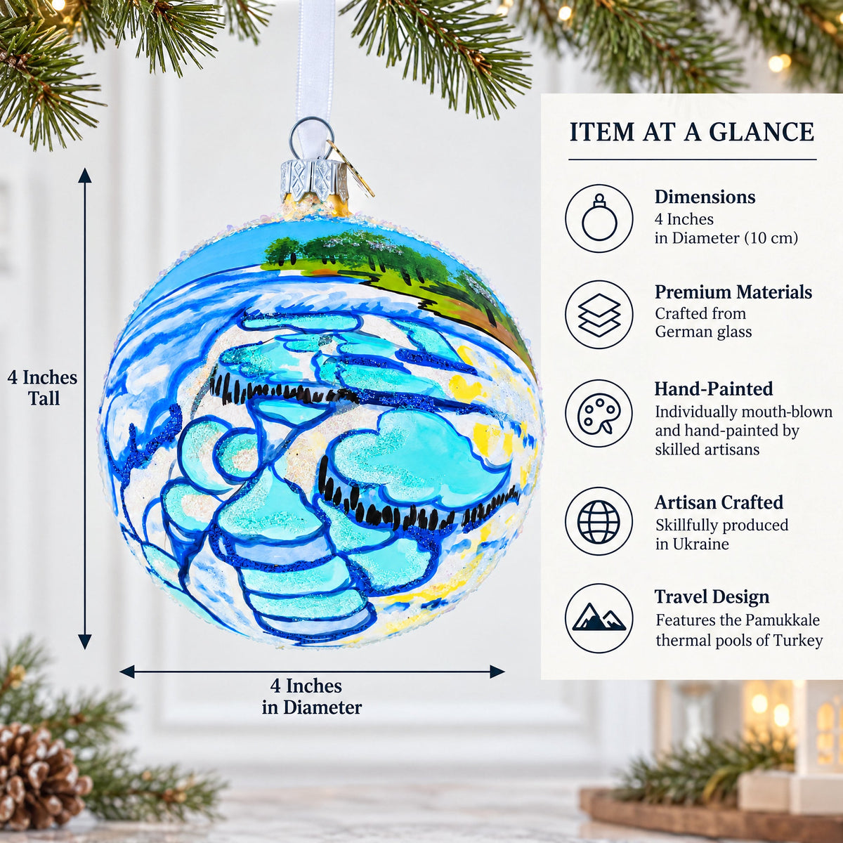Pamukkale Thermal Pools, Turkey Glass Ball Christmas Ornament