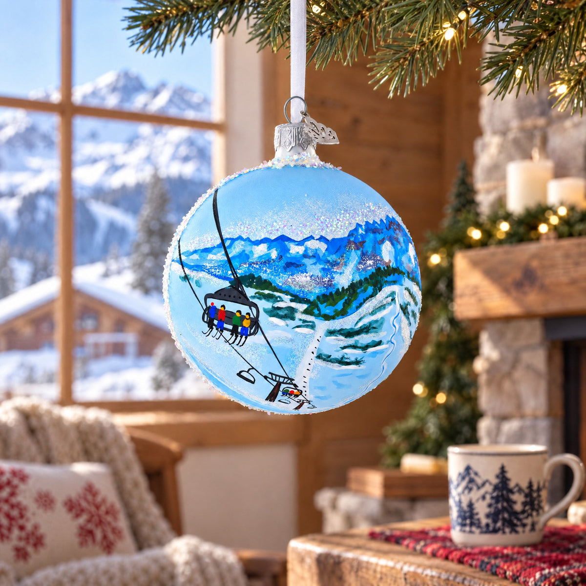 Les Portes du Soleil Ski Resort, Switzerland and France Glass Christmas Ornament