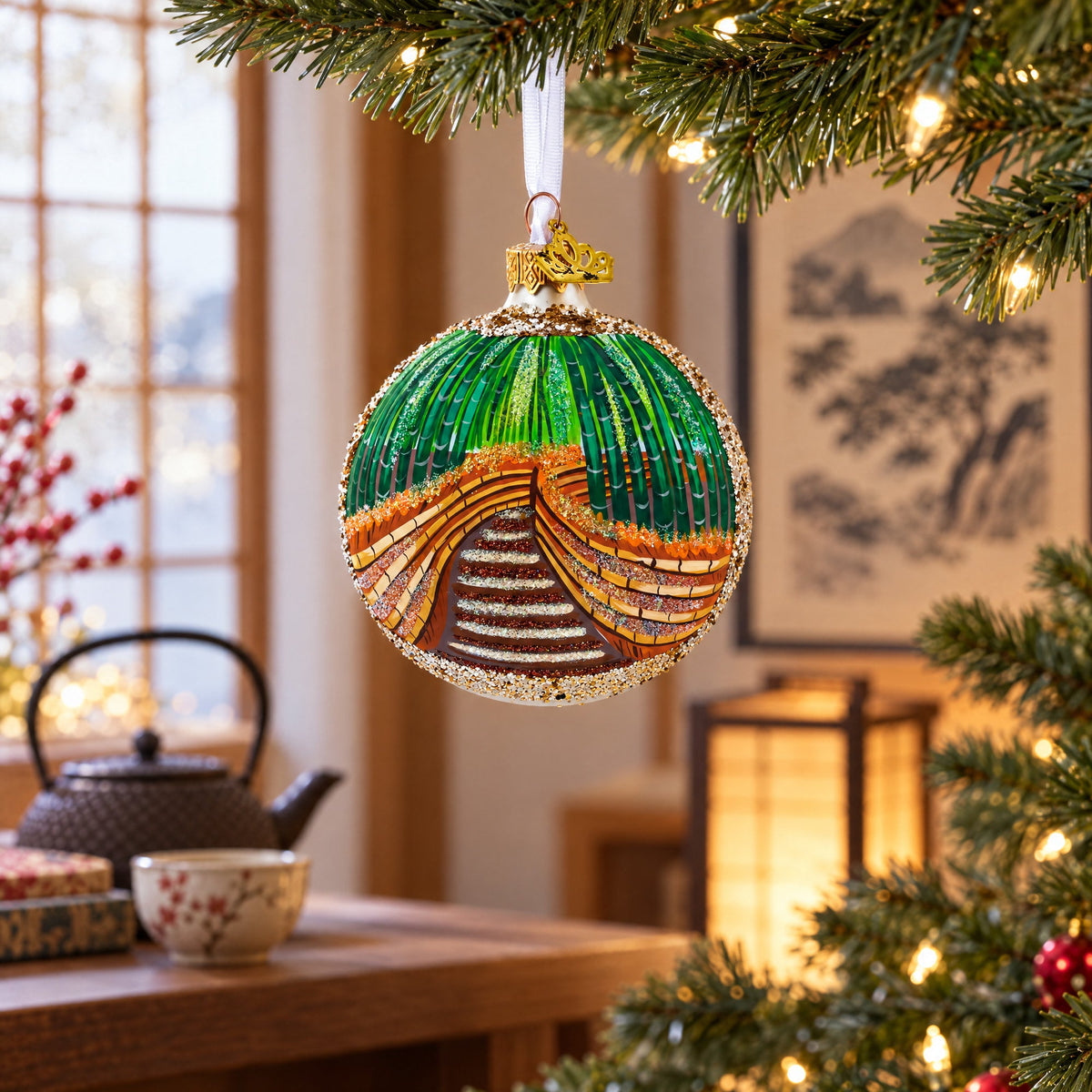 Arashiyama Bamboo Grove, Kyoto, Japan Glass Christmas Ornament