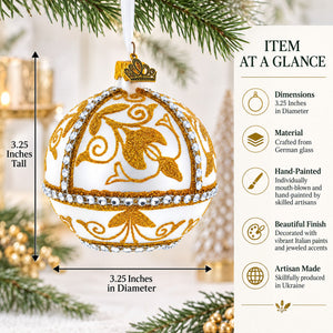 Jeweled Golden Chandelier on Silver Glass Ball Christmas Ornament 3.25 Inches