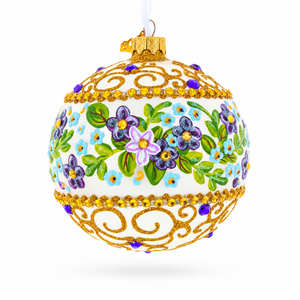 Flowers Swirl Glass Ball Christmas Ornament 4 Inches